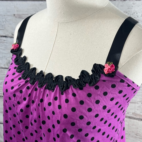 BETSEY JOHNSON Sleep Romper Magenta w Black Polka Dots-Small - Picture 2 of 3